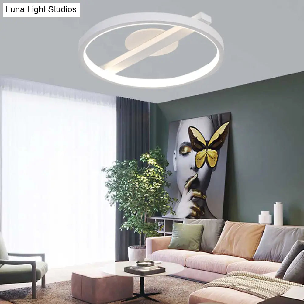 Modern Acrylic Ring Flush Mount Ceiling Light In Black/White/Blue For Living Room - Warm/White