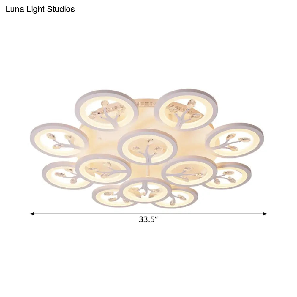 Modern Acrylic Tree Flush Mount Ceiling Light With Led And Crystal Accents - 3/6/9 - Light Fixture