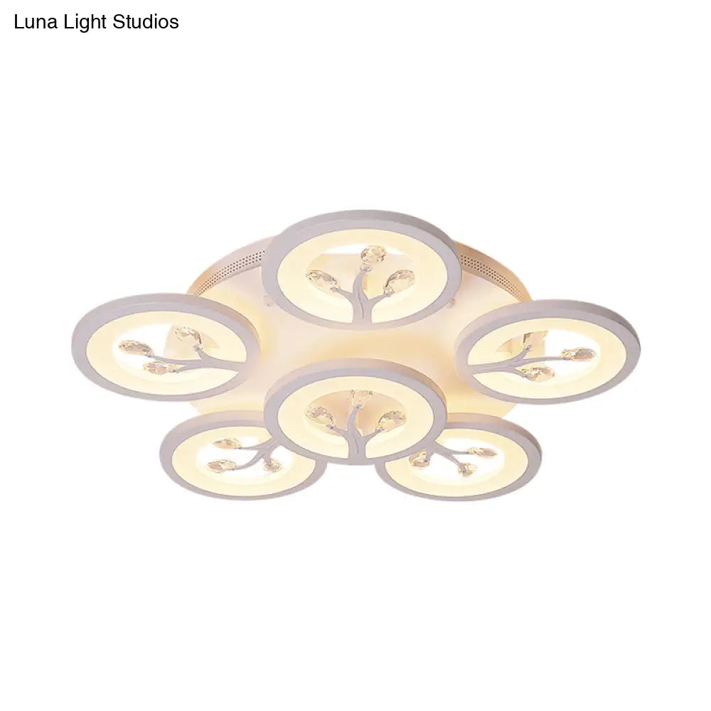 Modern Acrylic Tree Flush Mount Ceiling Light With Led And Crystal Accents - 3/6/9 - Light Fixture