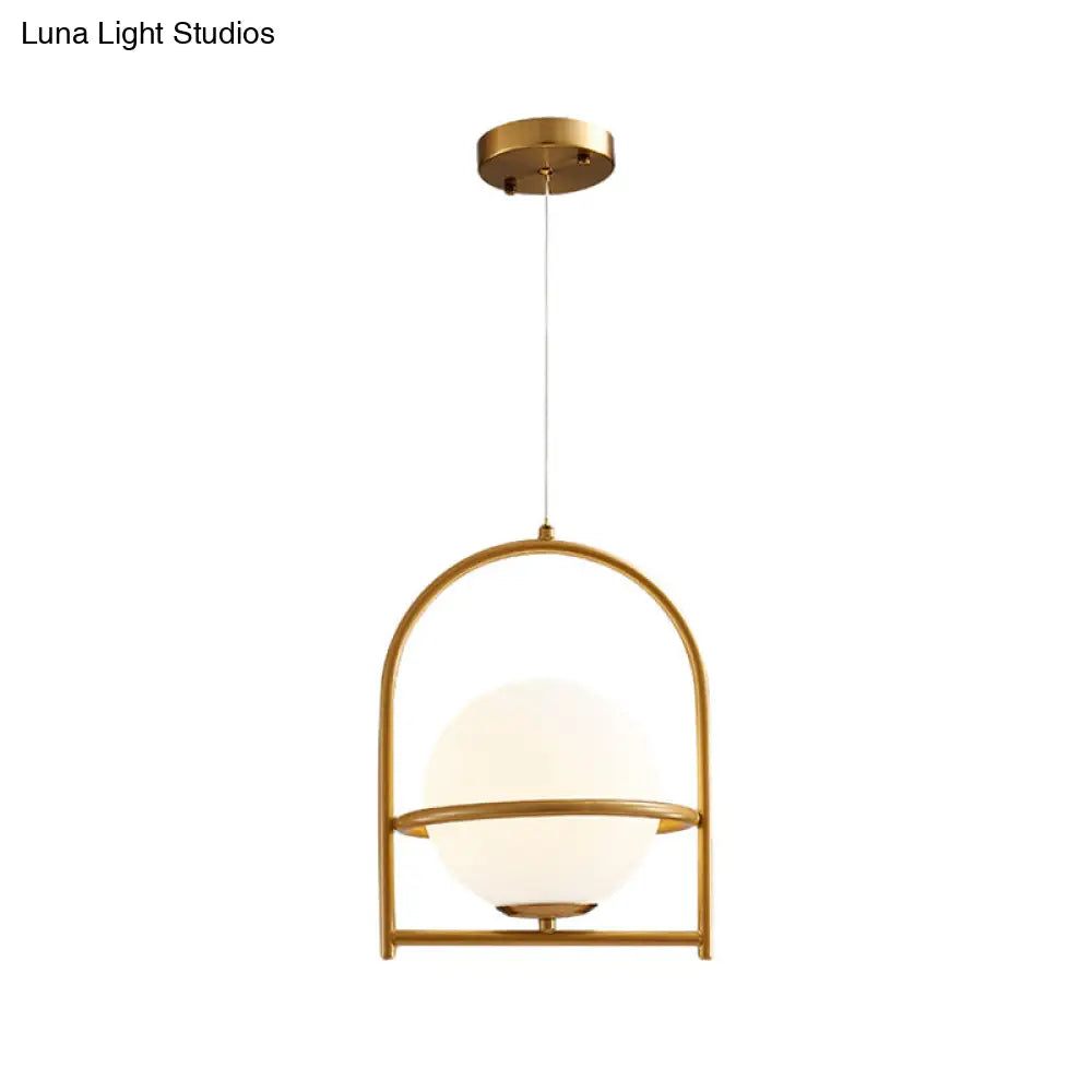 Modern Ball Suspension Light With Birdcage Design Opal Glass 1 Bulb 9’/11’ Wide Bedside Ceiling