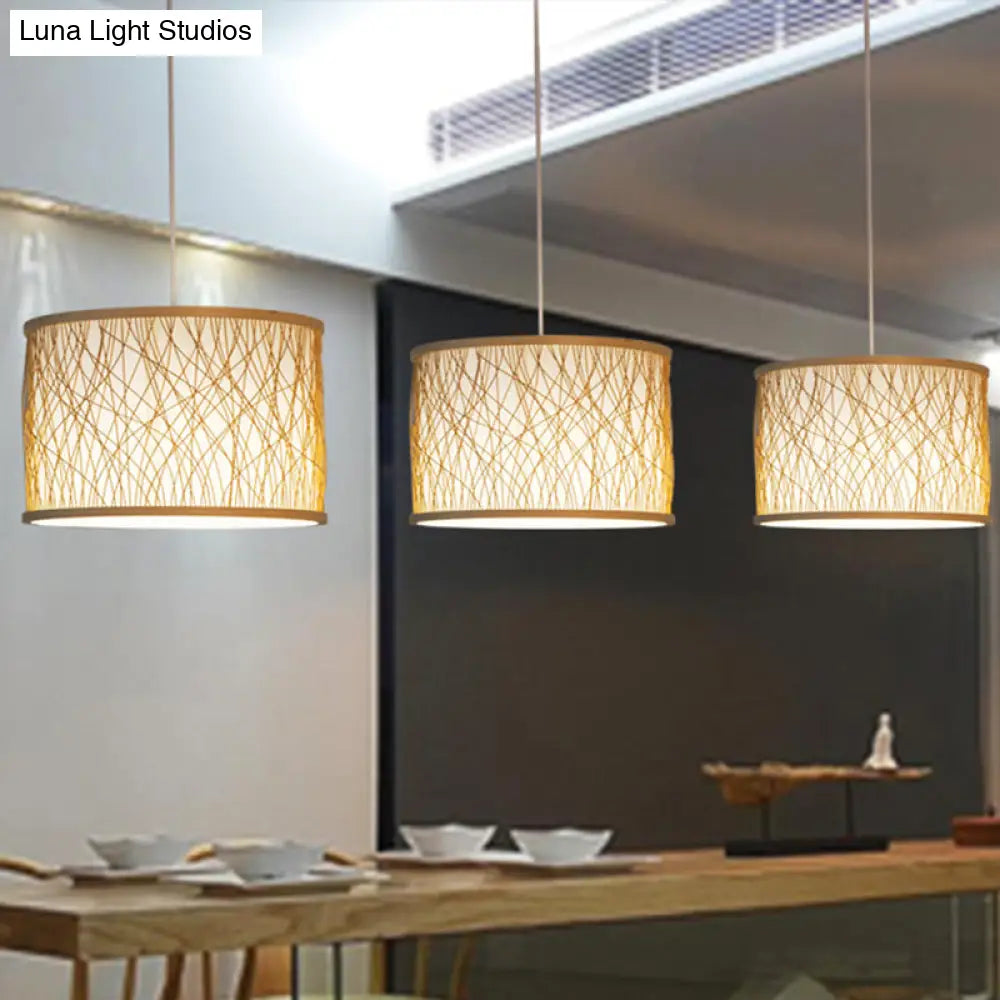 Modern Bamboo Pendant Lighting With Cylindrical Design - Wood Fixture 1 Bulb Hanging Light