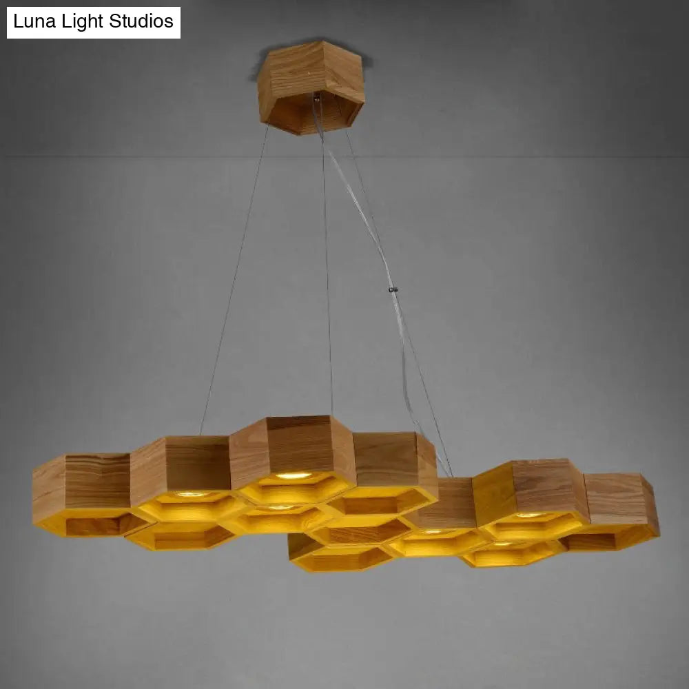 Modern Beehive Suspension Light: Wooden 6-Light Chandelier Pendant In Brown For Dining Room