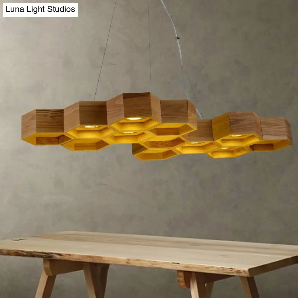 Modern Beehive Suspension Light: Wooden 6-Light Chandelier Pendant In Brown For Dining Room