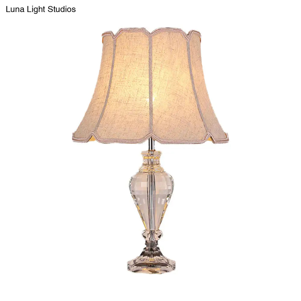 Modern Beige Flare Study Lamp With Crystal Base - 1 Head Reading Light