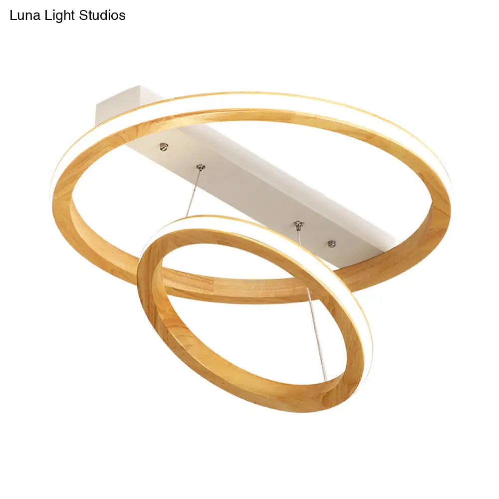 Modern Beige Led Wood Flush Mount Ceiling Light - 17’/21’/25’ Wide Fixture