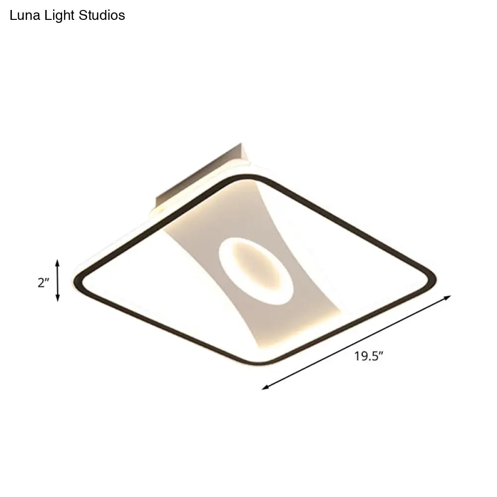 Modern Black And White Led Ceiling Light For Bedroom - Square/Rectangular Acrylic Flush Mount In