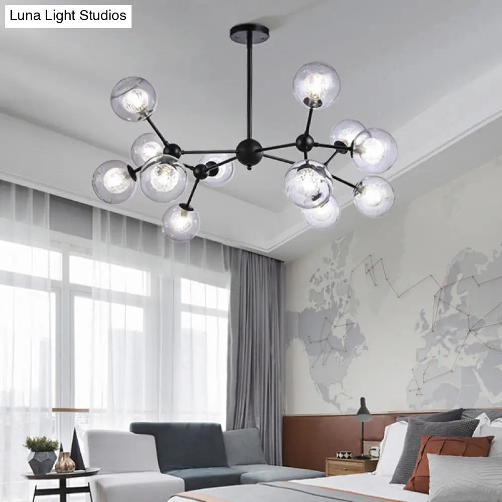Modern Black Branch Chandelier - Clear Glass Shade Ceiling Light For Living Room