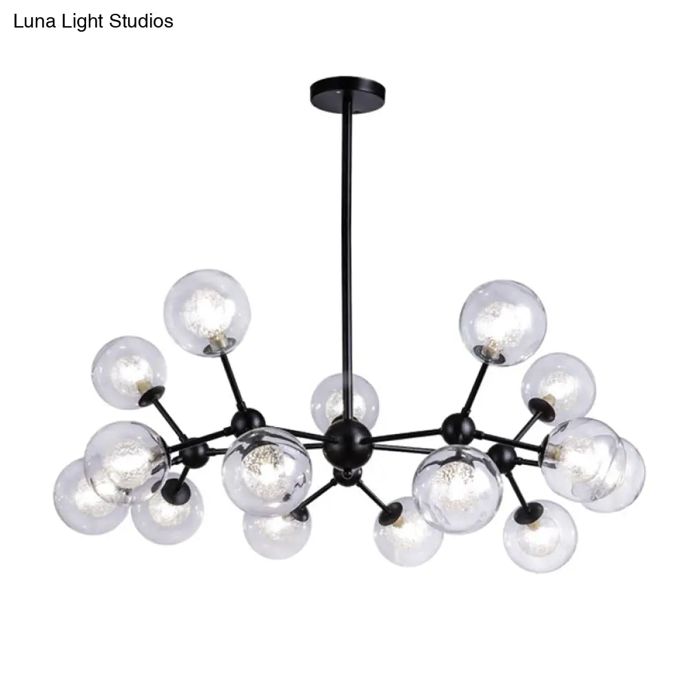 Modern Black Branch Chandelier - Clear Glass Shade Ceiling Light For Living Room