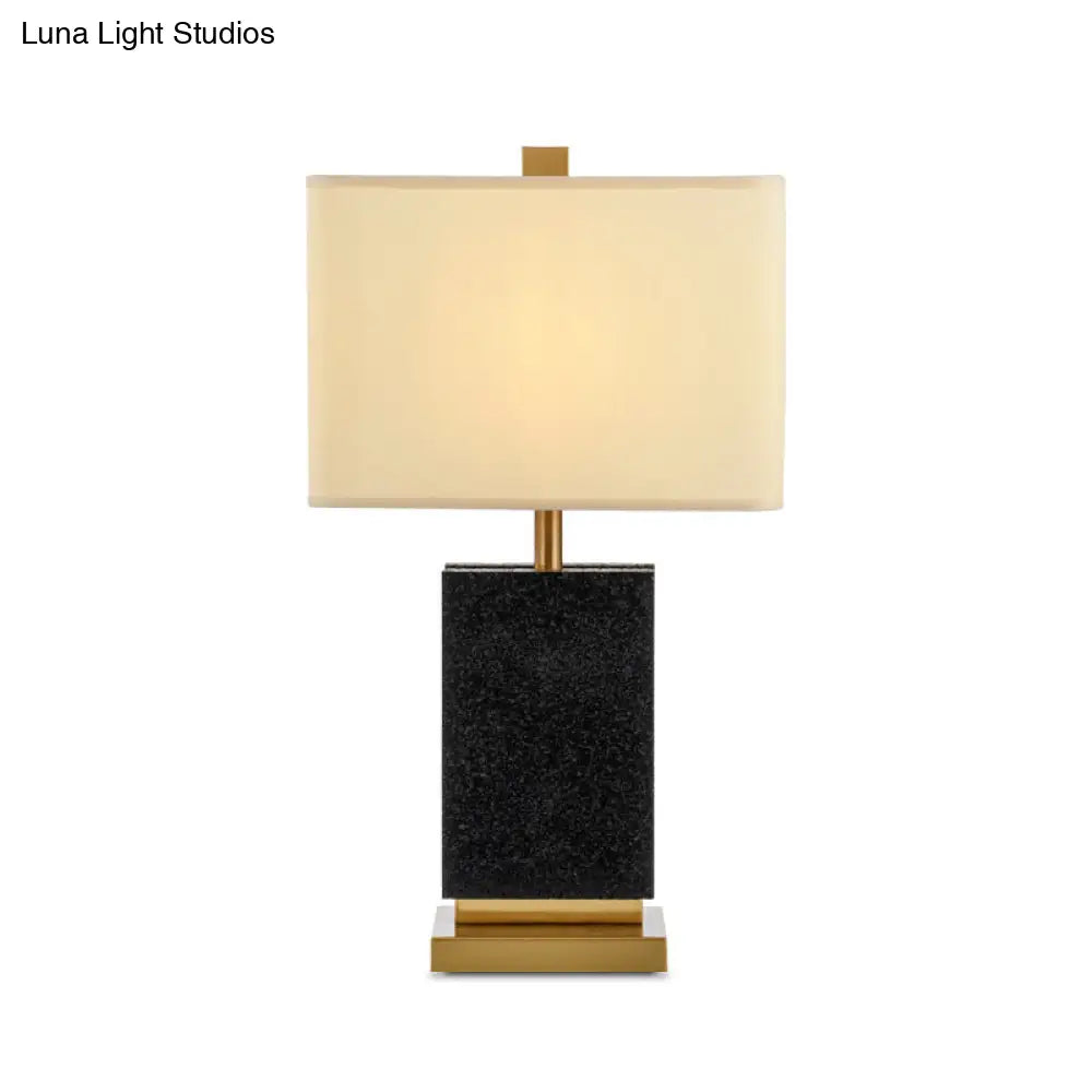 Modern Black Desk Lamp With Fabric Shade - Single Bulb Night Table Light