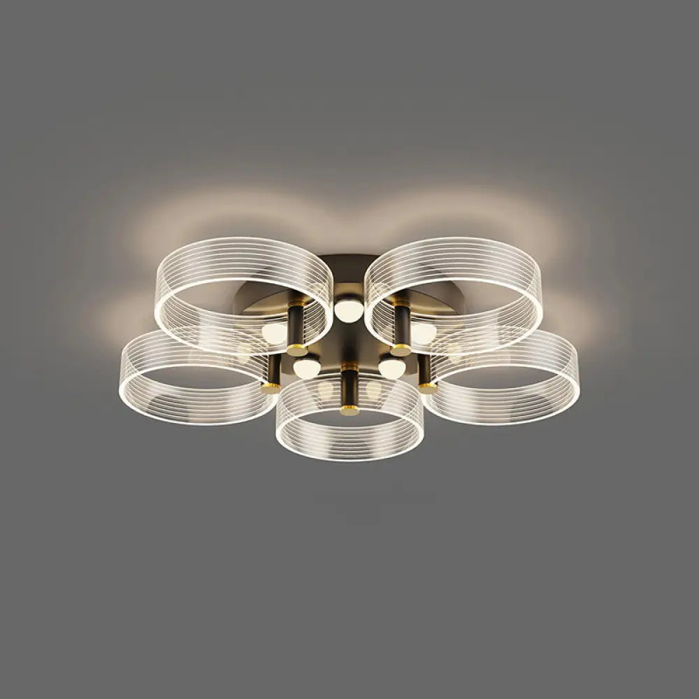 Modern Black - Gold Led Ceiling Light With Flower Design - Acrylic Round Semi Mount 5 / Warm