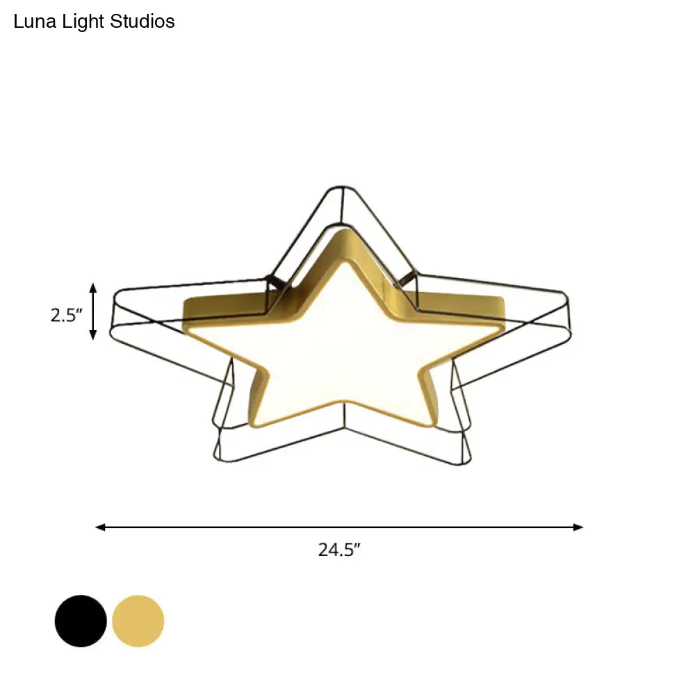 Modern Black/Gold Pentagram Flush Mount Led Ceiling Lamp For Bedrooms With Acrylic Cage Fixture