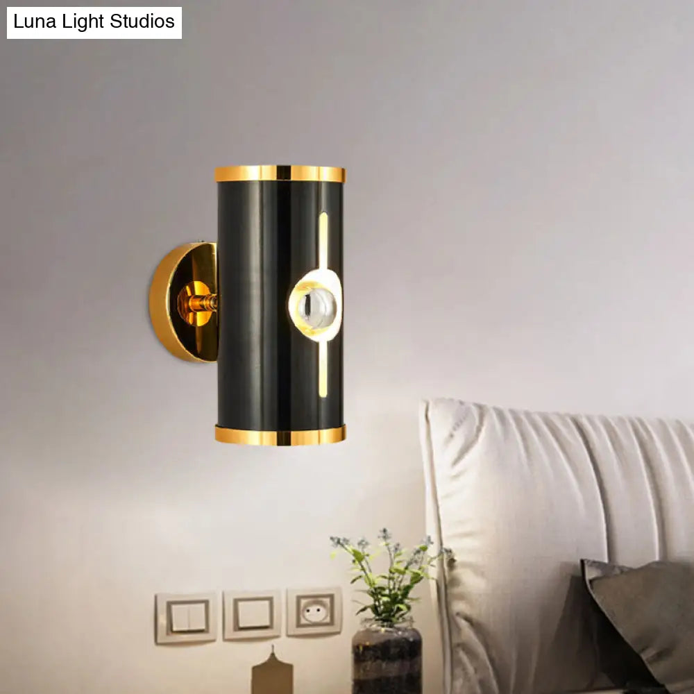 Modern Black Metal Cylinder Wall Sconce - 1 Head Up And Down Lighting