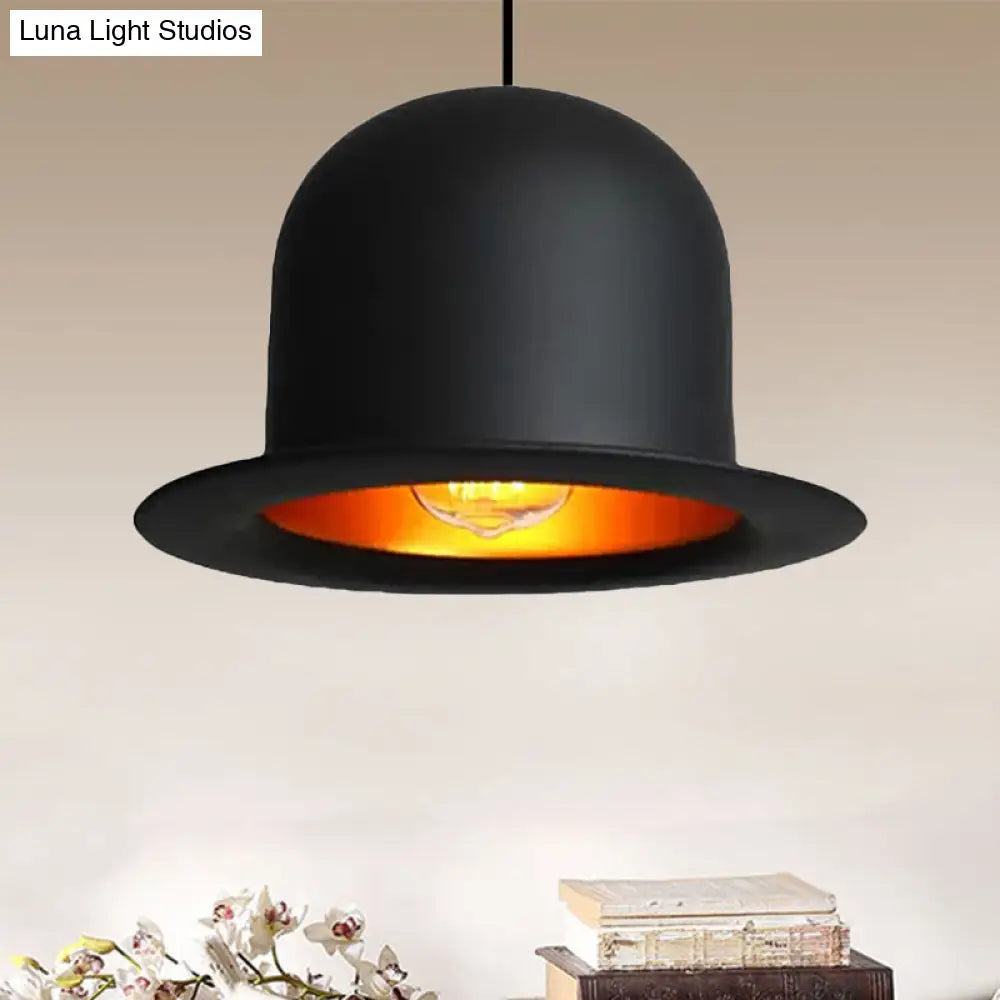 Modern Black Metal Pendant Light For Dining Room - Hat Ceiling Hanging 6.5’/7’ Wide