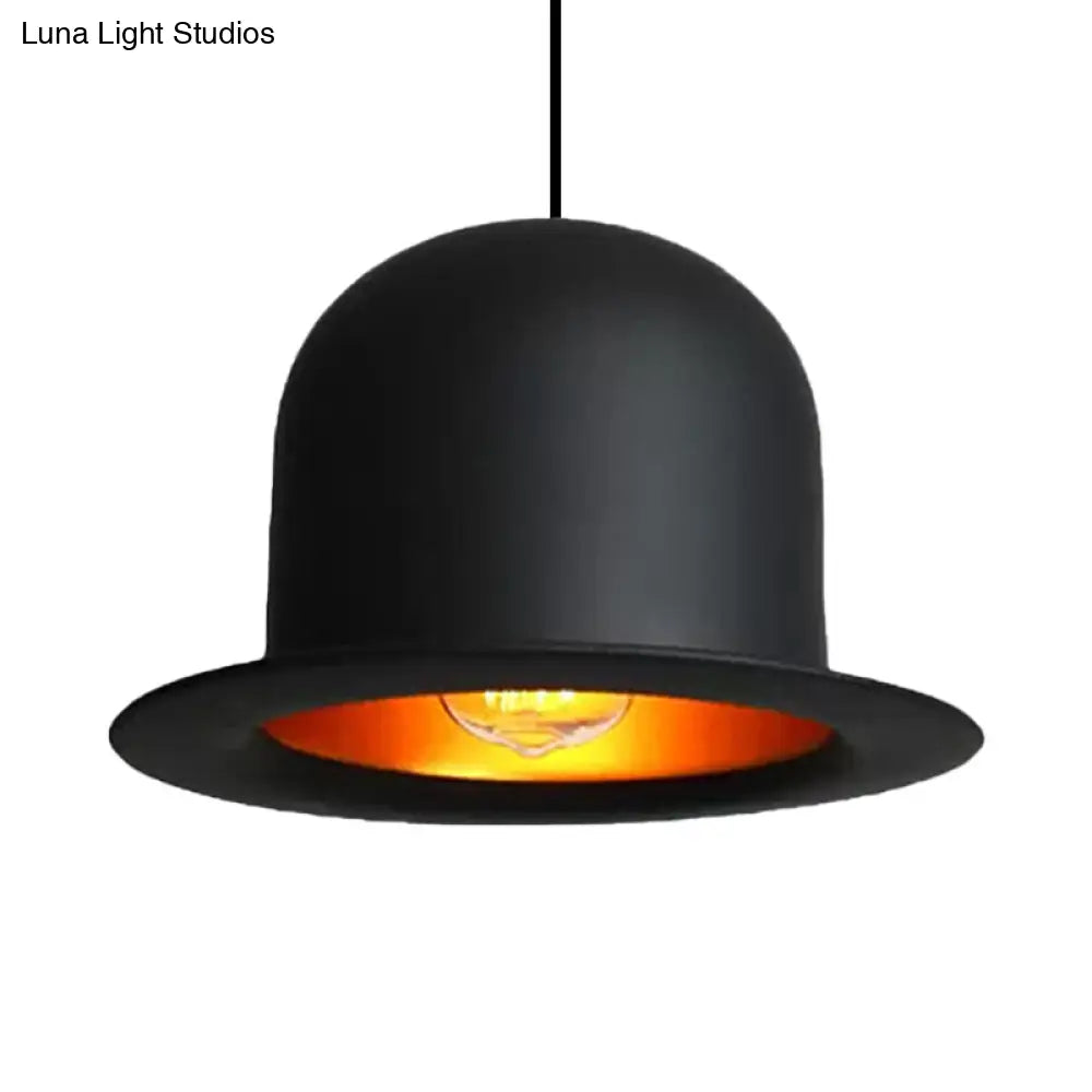 Modern Black Metal Pendant Light For Dining Room - Hat Ceiling Hanging 6.5’/7’ Wide