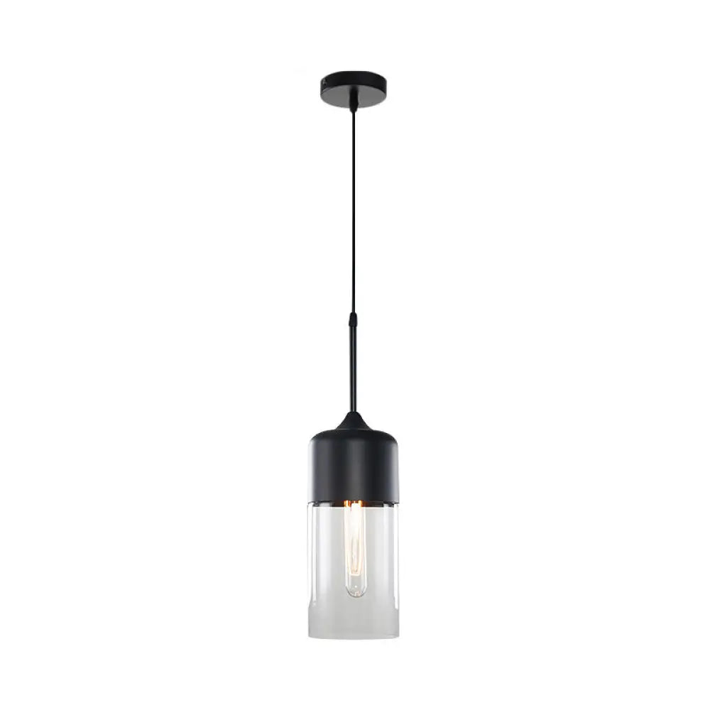 Modern Black Pendant Light Fixture With Clear Glass Cylinder/Mason Jar Design - Perfect For Table