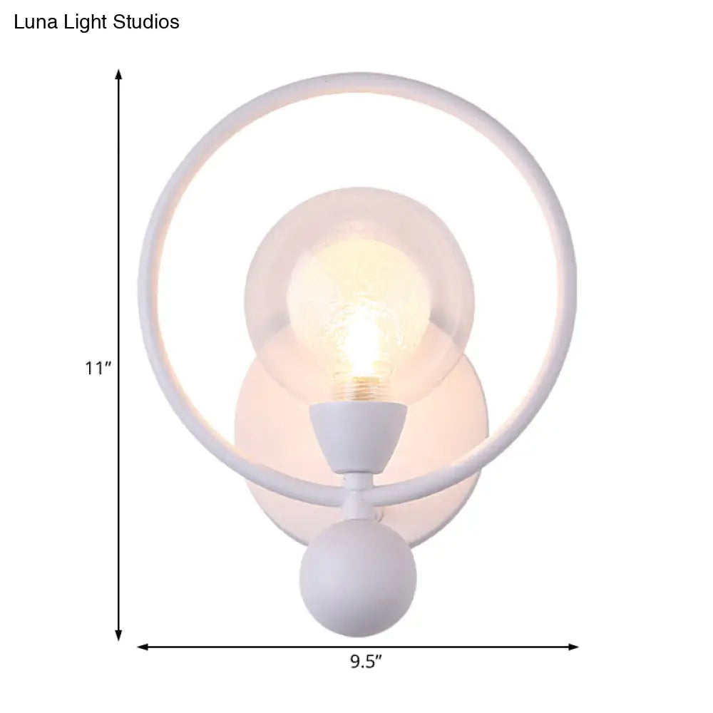 Modern Black/White Ring Wall Sconce Lamp With Glass Ball Shade