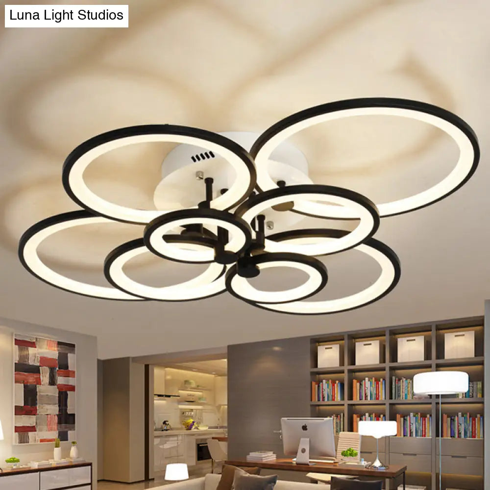 Modern Brown Flush Mount Acrylic Ceiling Light With Multi-Ring Design And 8/10 Lights For Living
