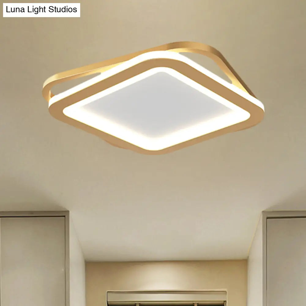 Modern Ceiling Mounted Flush Lighting In Black/Gold - Round/Square Metal Led Fixture For Hallways