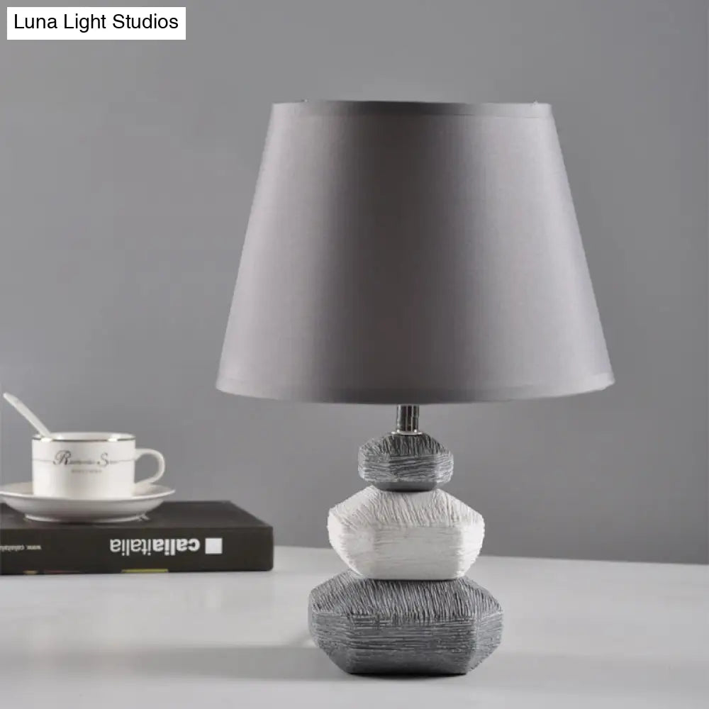 Modern Ceramic Nightstand Lamp - Contemporary Stone Shape Design | Black/Grey & White 1 Light