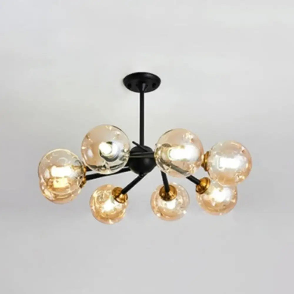 Modern Chic Multi-Light Glass Ball Chandelier - Black Wrought Iron Body Living Room Hanging Light 8