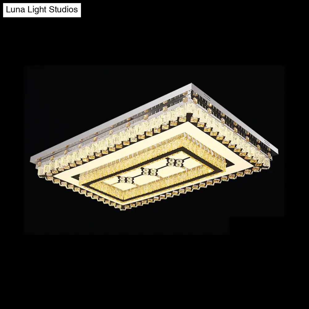 Modern Chrome Flush Mount Led Ceiling Light With Clear Crystal Accents - Perfect For Living Room