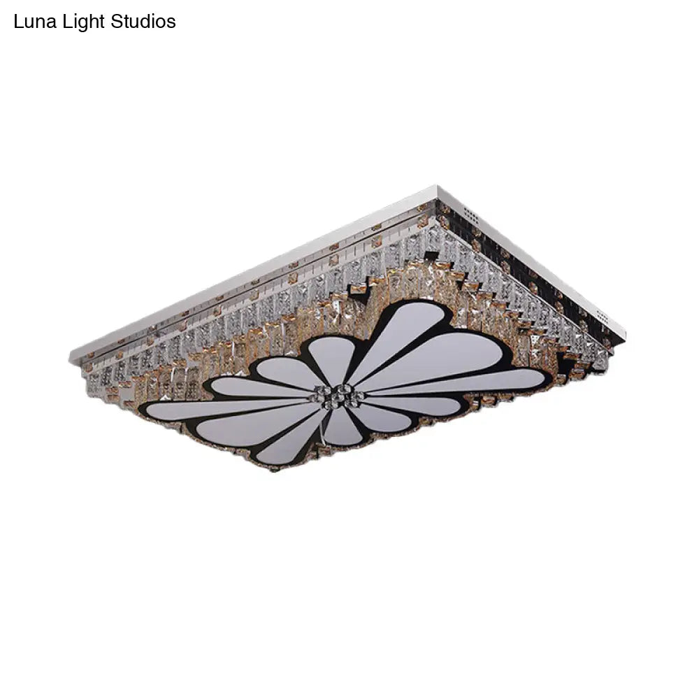 Modern Chrome Flush Mount Led Ceiling Light With Clear Crystal Accents - Perfect For Living Room