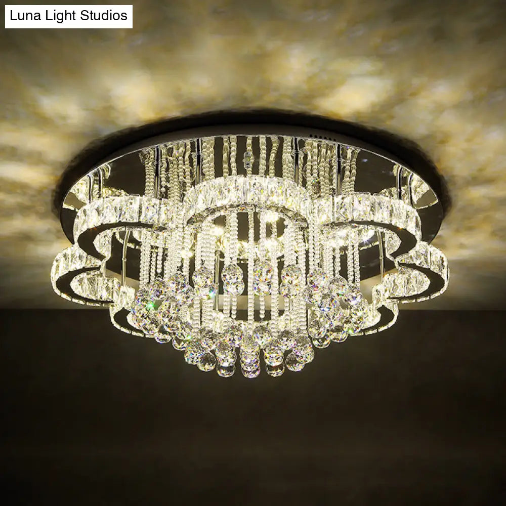 Modern Chrome Flush Mount Light With K9 Crystal For Living Room Ceiling / 18 Third Gear