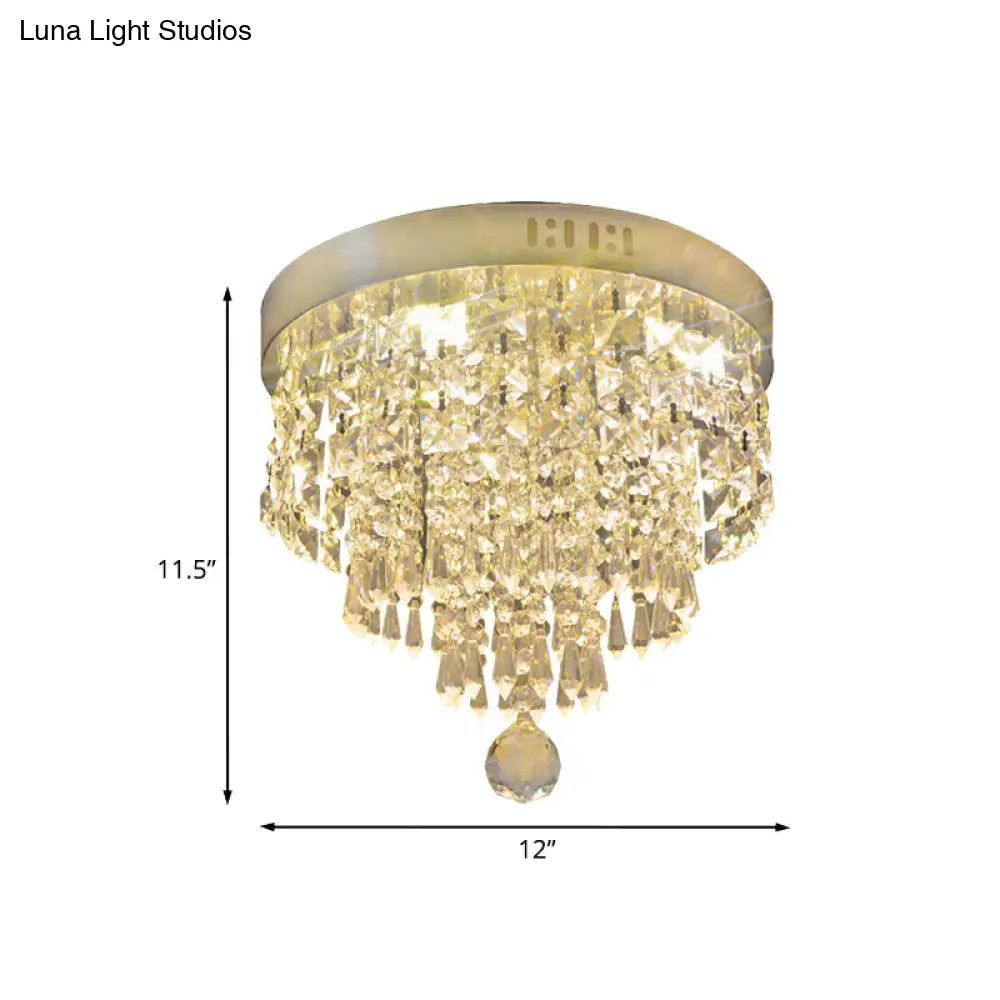 Modern Chrome Led Crystal Flush Mount Fixture With Cascading Corridor Lighting