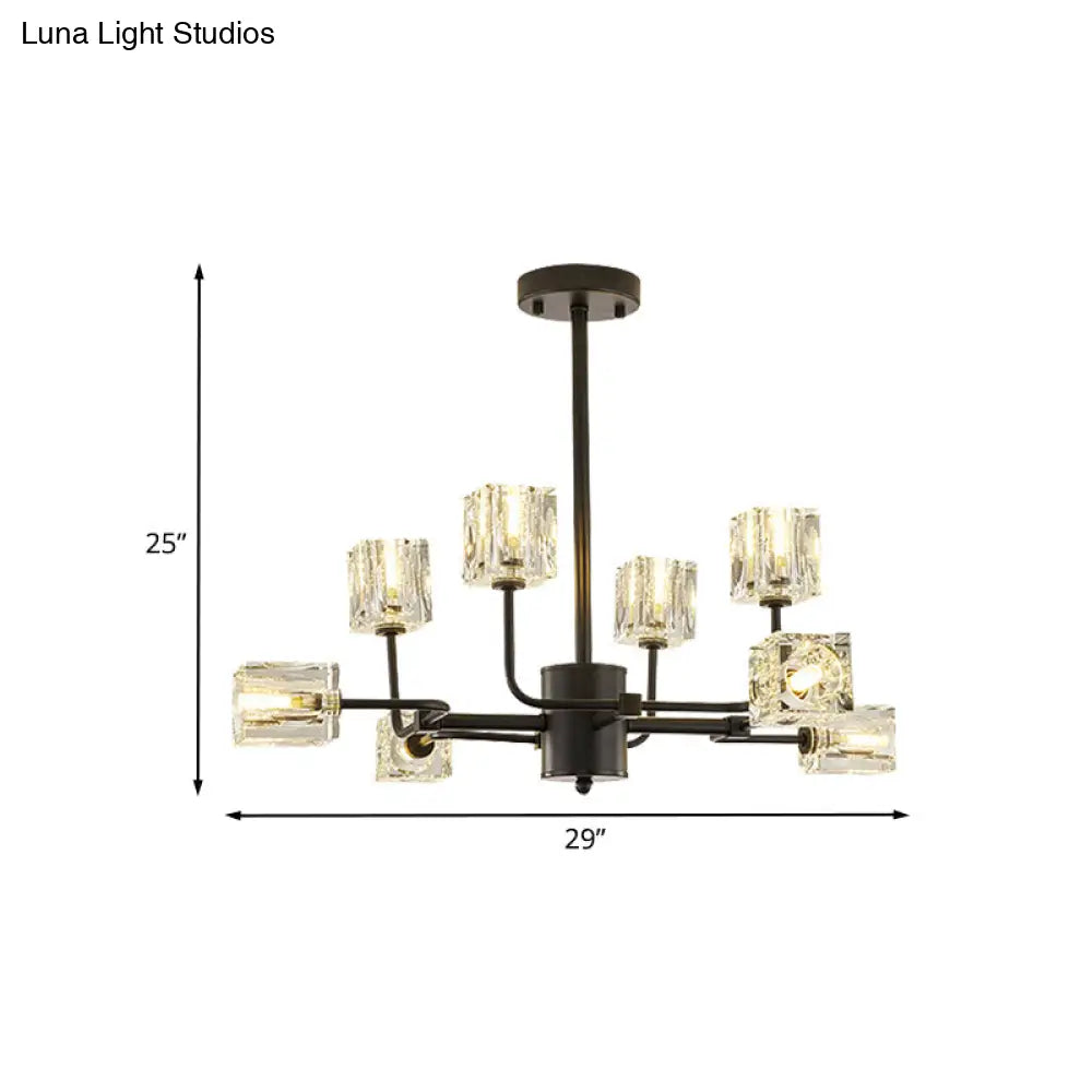 Modern Clear Crystal Block Ceiling Light Fixture – Cubic Kitchen Semi Flush Mount 8 Heads Black