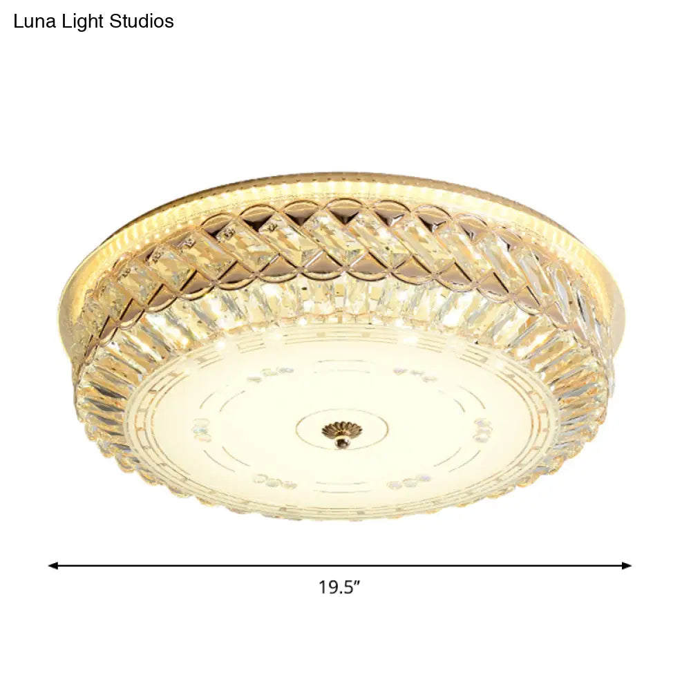 Modern Clear Faceted Crystal Led Flush Mount Lamp For Bedroom Ceiling