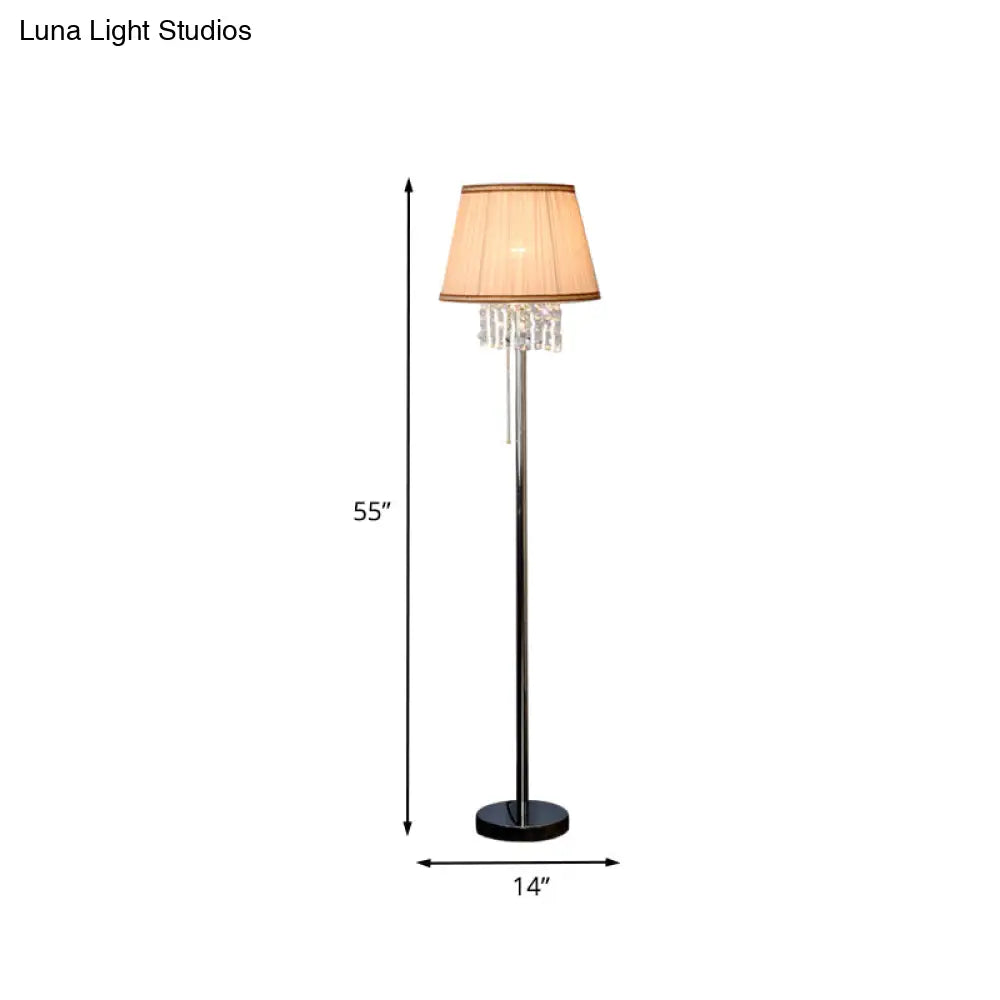 Modern Coffee Fabric Floor Lamp With Crystal Draping - 1-Light Reading Light For Living Room
