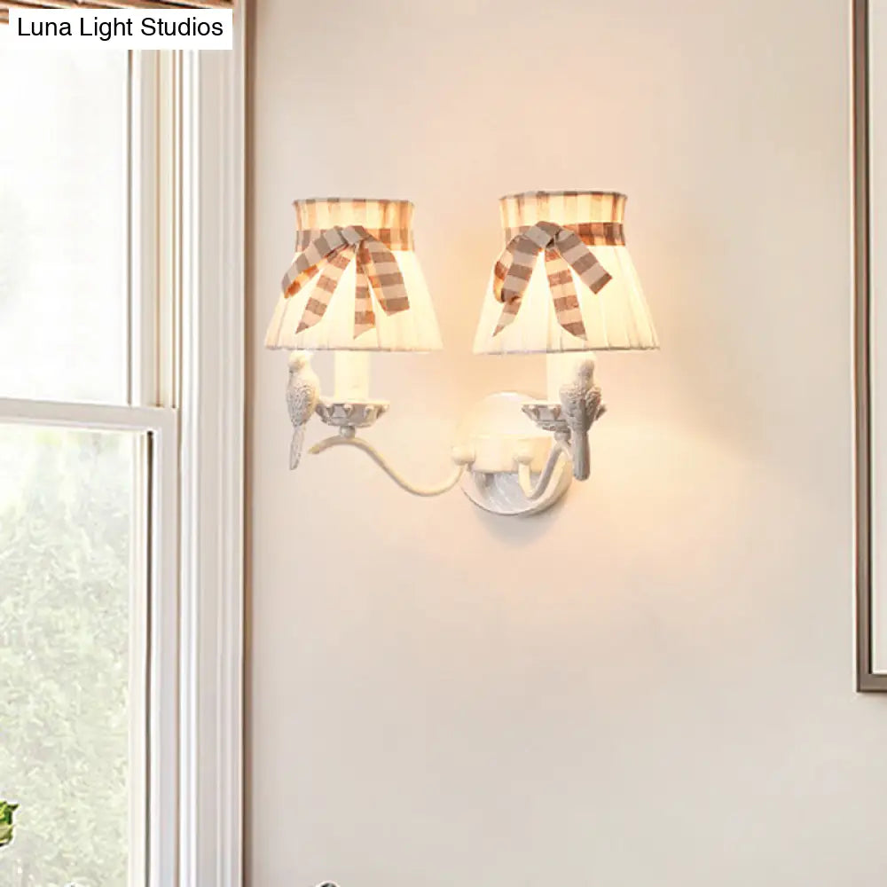 Modern Cone Fabric Wall Mount Lamp - 1/2 Heads Bird Deco White