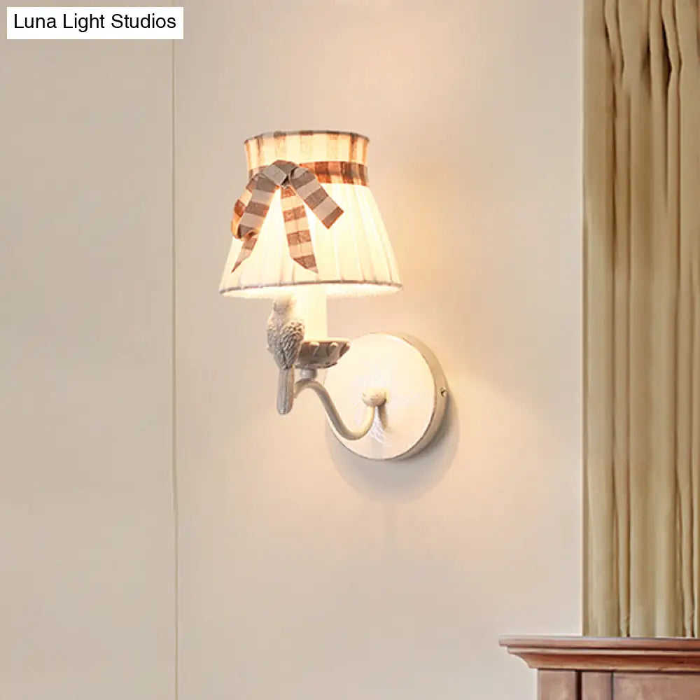 Modern Cone Fabric Wall Mount Lamp - 1/2 Heads Bird Deco White