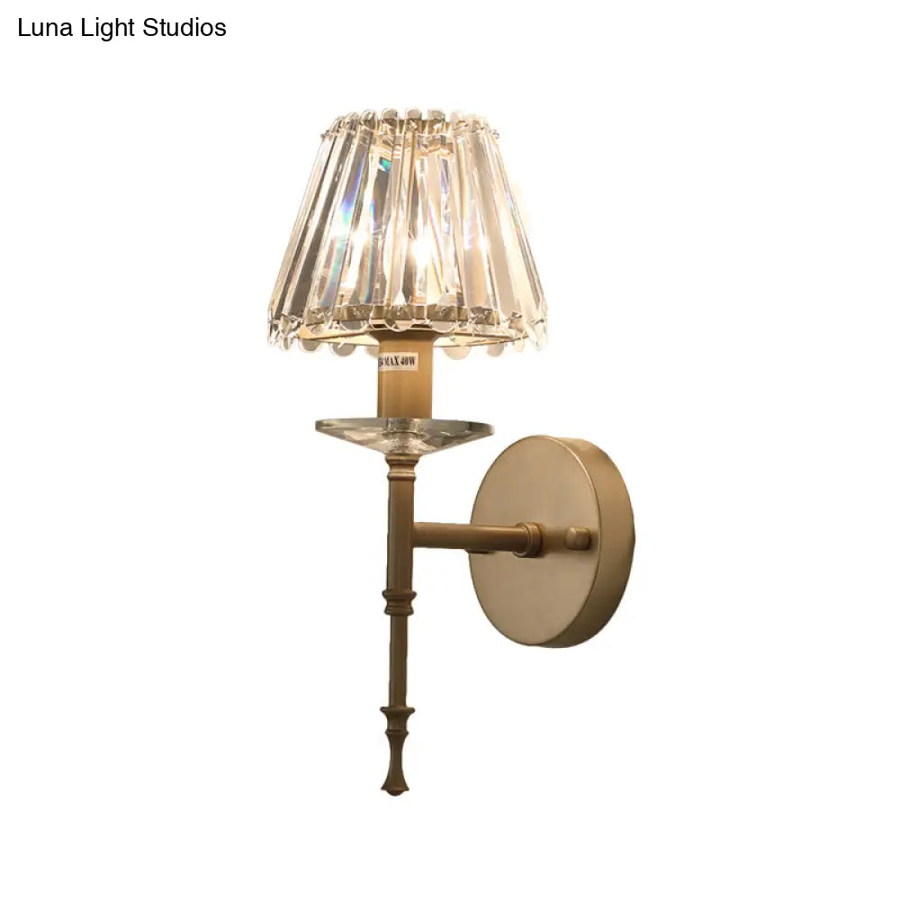 Modern Conical Crystal Wall Light With Gold Finish - Stylish Lighting Fixture For Living Room