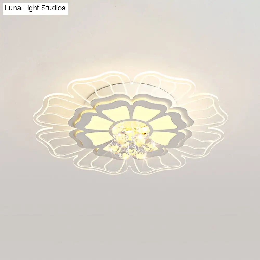 Modern Crystal Blossom Led Flush Mount Ceiling Light Fixture - White Multiple Sizes Available