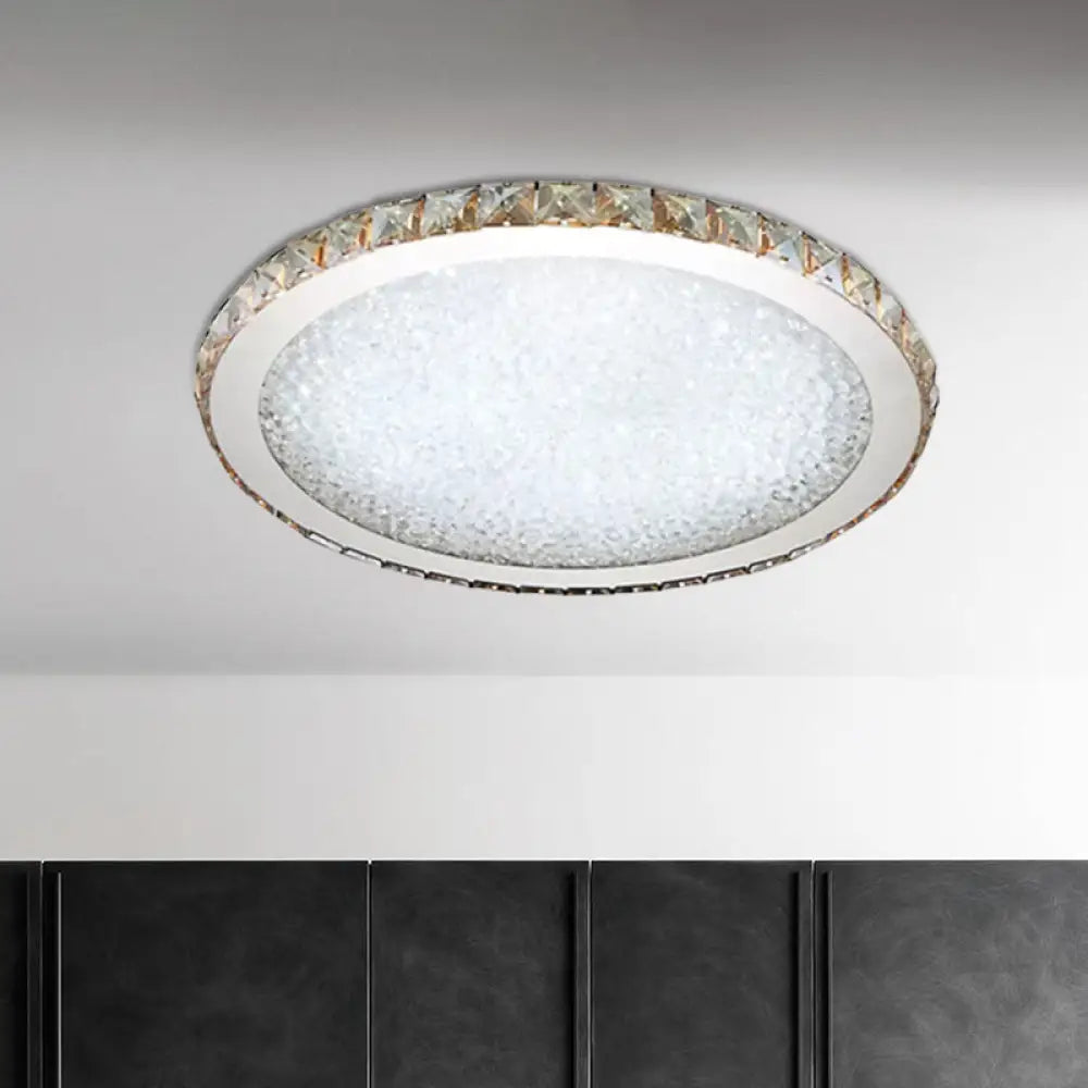 Modern Crystal Circular Flush Mount Light - 1-Light Clear/Amber Led Ceiling Fixture In Warm/White