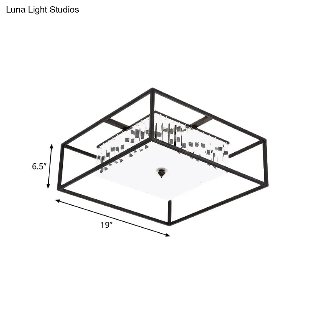Modern Crystal Flush Light Fixture With Black Metal Frame - 5 - Head Living Room Mount Lamp