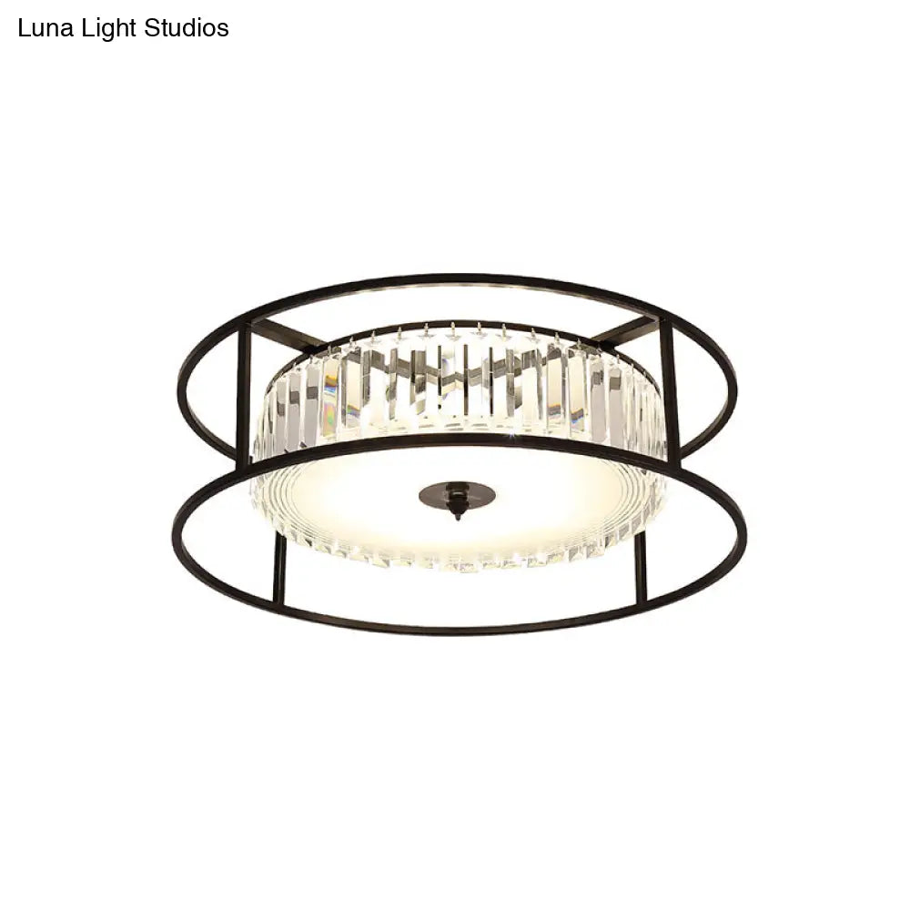 Modern Crystal Flush Light Fixture With Black Metal Frame - 5 - Head Living Room Mount Lamp