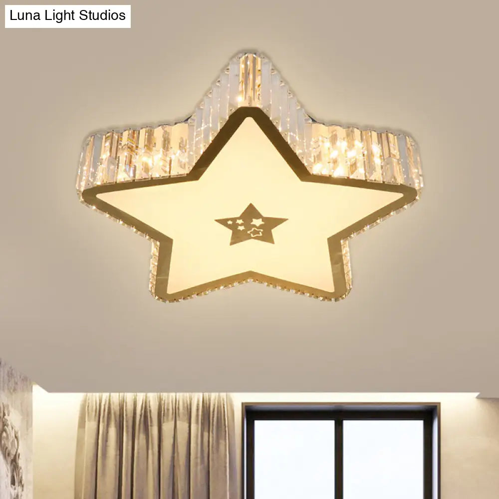 Modern Crystal Led Ceiling Lamp With Gold Flush Mount For Starry Bedrooms