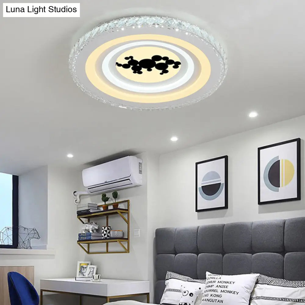Modern Crystal Led Ceiling Light For Dining Rooms - Round Design Flush Mount White Finish