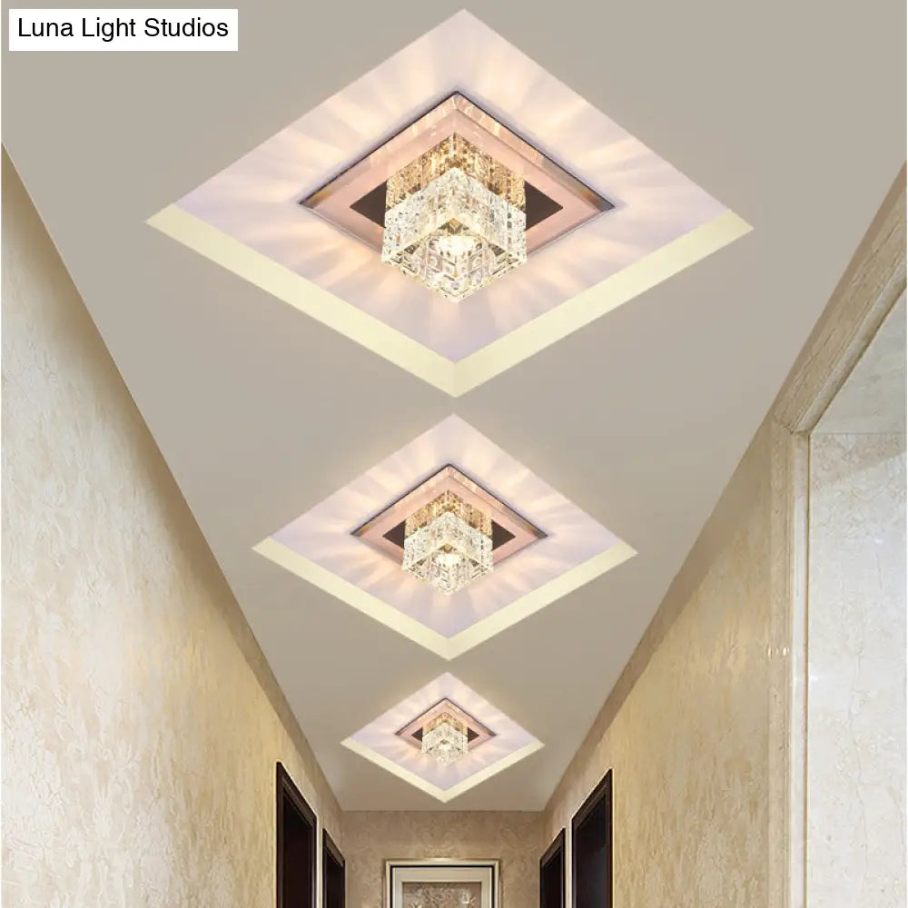 Modern Crystal Led Ceiling Light With Square Shade For Corridors