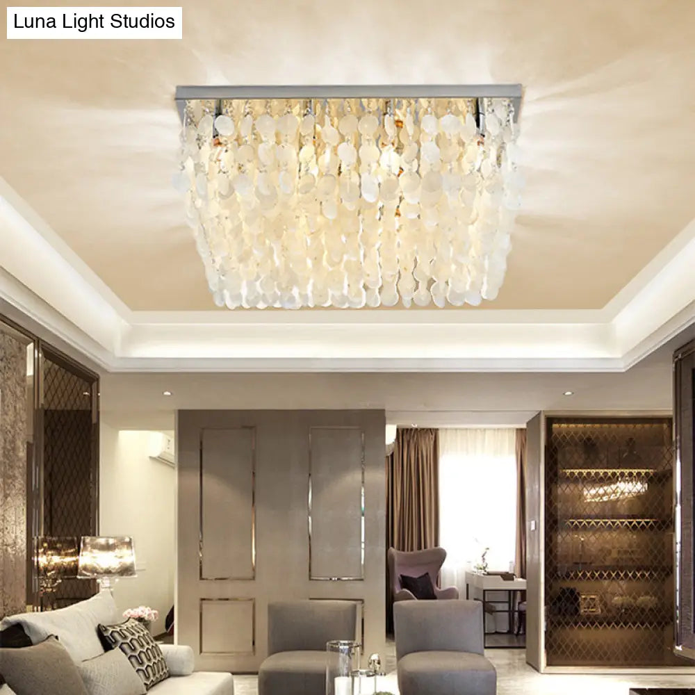 Modern Crystal Led Chrome Ceiling Light For Bedroom - Square Flush Mount 16’/19.5’/23.5’ Wide