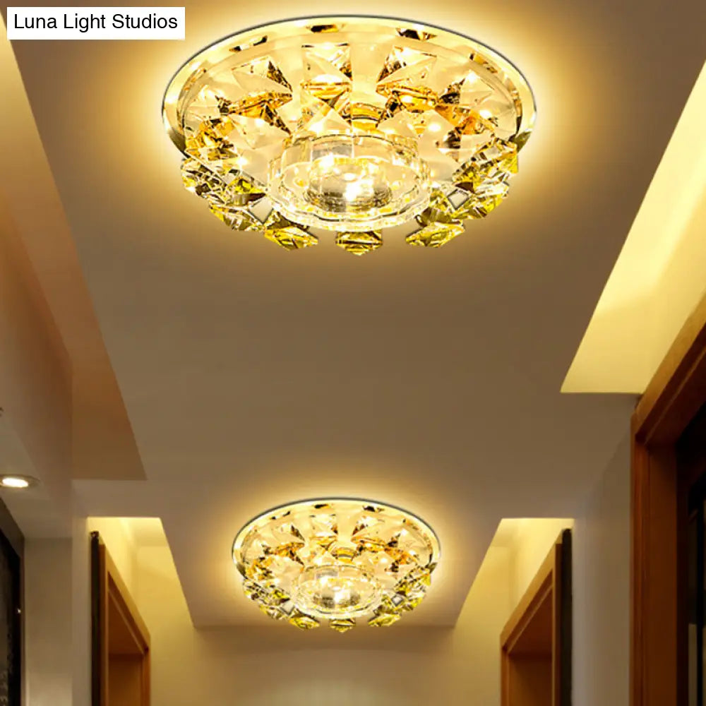 Modern Crystal Led Flush Light With Warm/White Lighting For Hallways Or Small Spaces
