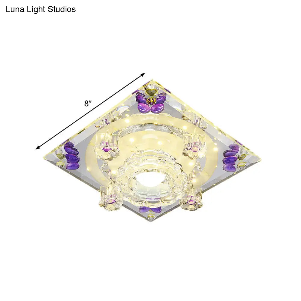 Modern Crystal Led Flush - Mount Light Fixture: Purple Butterfly/Amber Gem Ceiling Lamp