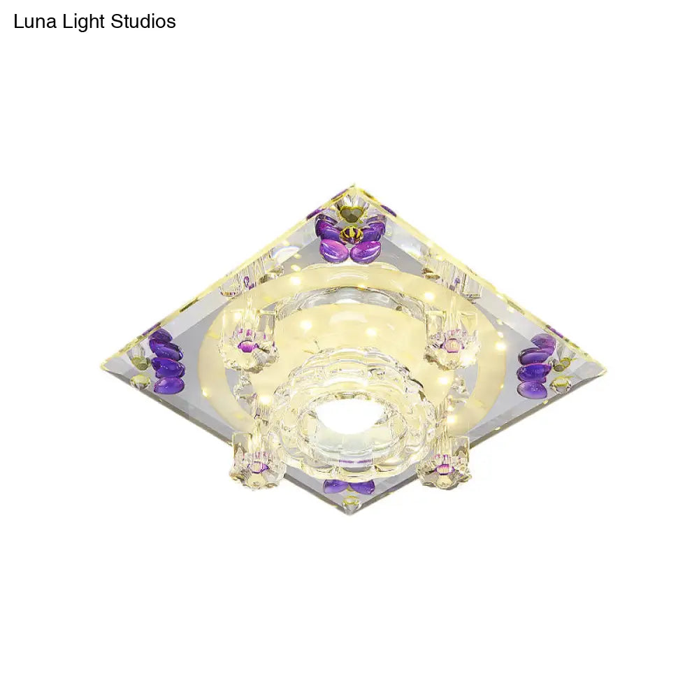 Modern Crystal Led Flush - Mount Light Fixture: Purple Butterfly/Amber Gem Ceiling Lamp