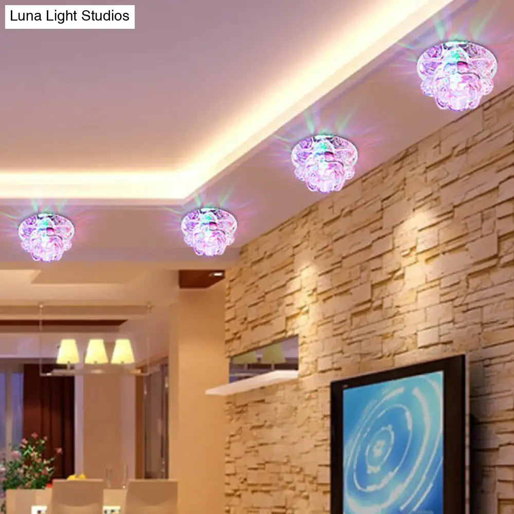 Modern Crystal Lotus Led Ceiling Flushmount Light - Clear & Stylish For Living Room