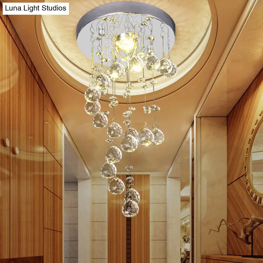 Modern Crystal Orb Flush-Mount Ceiling Light Fixture With Twisted Design - Nickel Finish