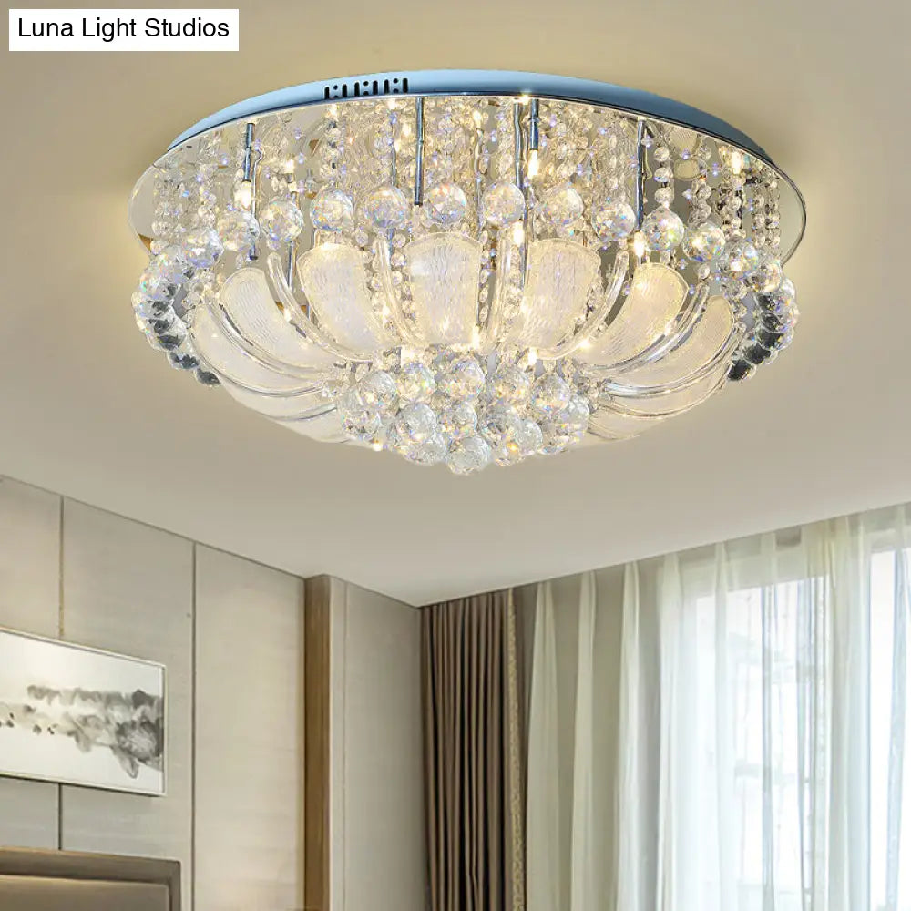 Modern Crystal Round Flush Light - 19.5’/23.5’/31.5’ Wide 6/7/13 Heads Stainless - Steel