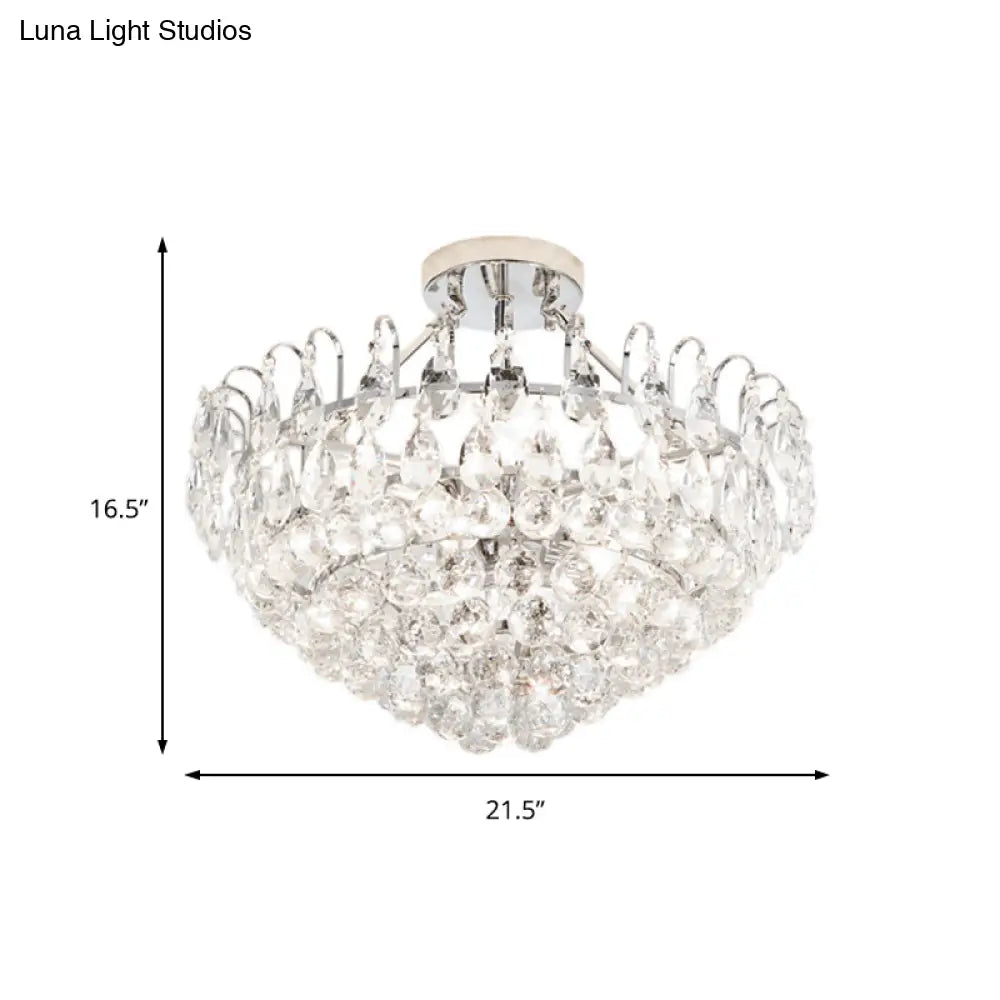 Modern Crystal Semi-Flush Ceiling Lamp With 4 Chrome Lights For Dining Room