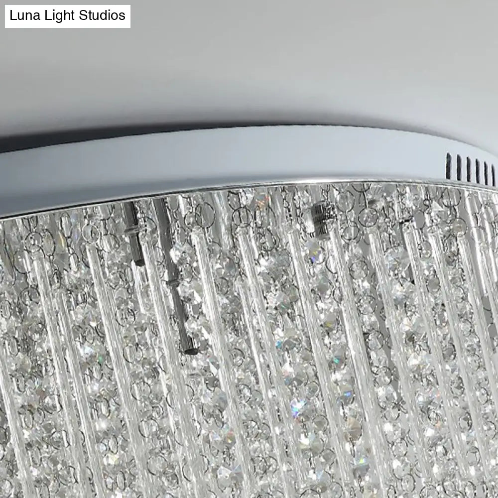 Modern Crystal Strand 3-Tier Nickel Led Ceiling Light Flush Mount For Living Room